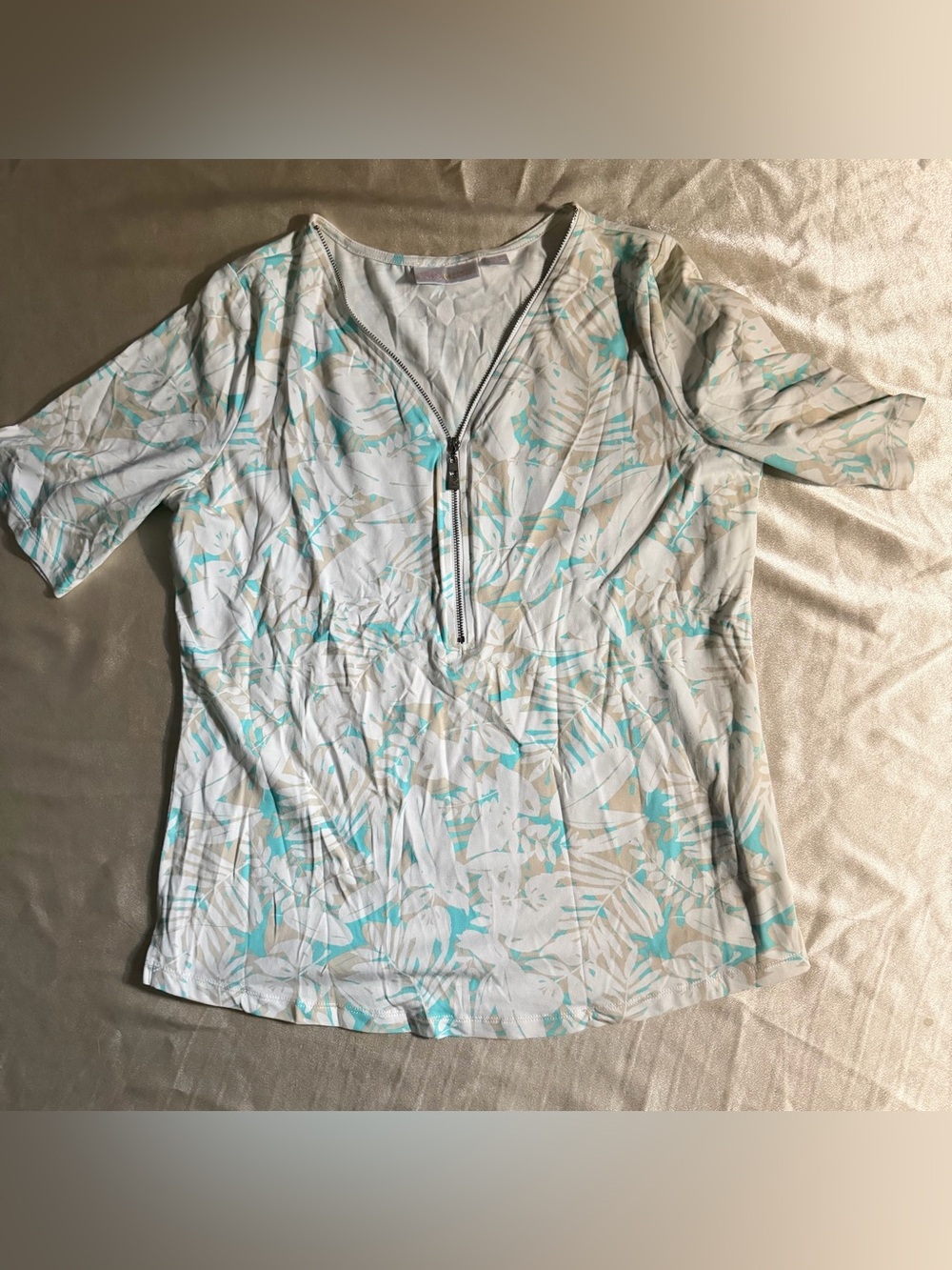 Belle by Kim Gravel TripleLuxe Knit Tropical Zip Top Small
